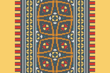 Beautiful traditional ethnic motifs ikat geometric fabric pattern cross stitch.Ikat embroidery Ethnic oriental Pixel.Abstract,vector,illustration. Texture,scarf,decoration,wallpaper,curtain,sarong.