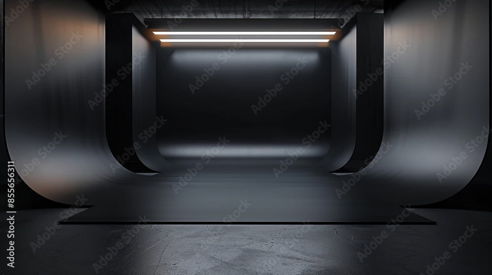 Poster empty modern minimalist photo production studio with black background. background image. created wit
