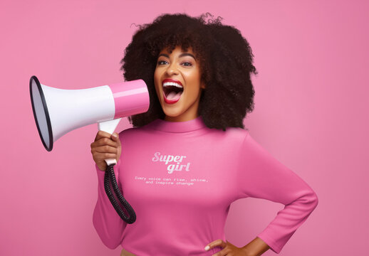 Woman Using Megaphone Mockup With Generative AI