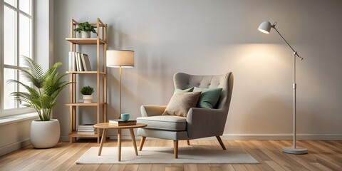 A Cozy Reading Nook With A Comfortable Armchair, A Side Table, And Aè½åœ°ç¯ã€‚