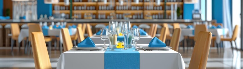 Experience Fine Dining in a Modern and Luxurious Restaurant with Beautifully Set Tables