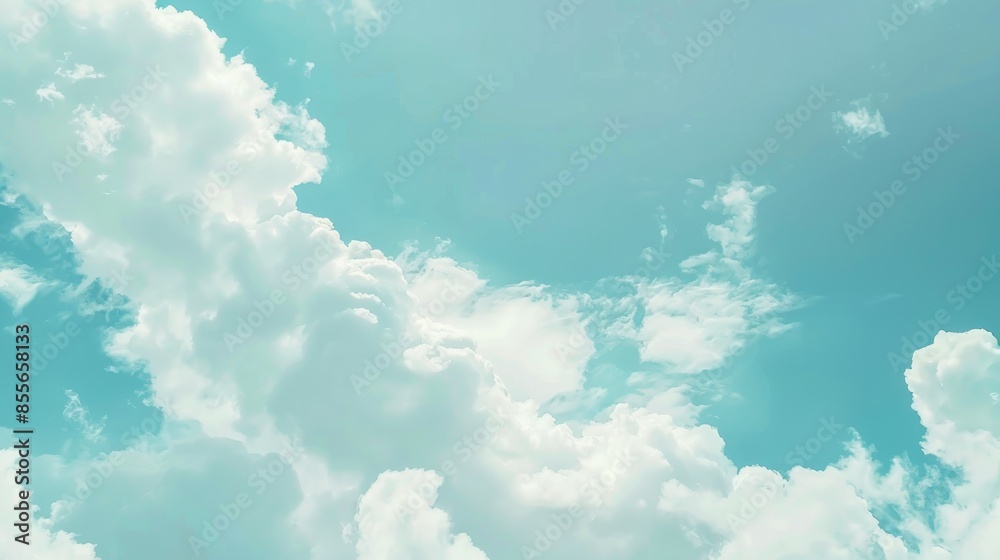 Poster Beautiful soft blue sky filled with clouds and empty space for text and background