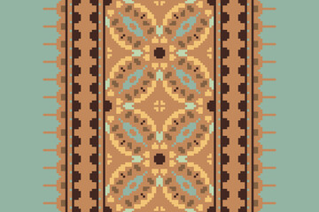 Traditional ethnic motifs ikat geometric fabric pattern cross stitch.Ikat embroidery Ethnic oriental Pixel navy blue background. Abstract,vector,illustration. Texture,scarf,decoration,wallpaper.