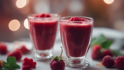 view of elegant Healthy appetizing red smoothie dessert in glasses