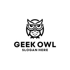 Geek Owl Logo Design Inspiration. Illustration of an Owl Wearing Black Glasses. Vector Logo Template.