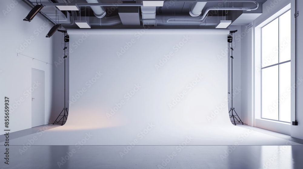 Poster empty modern minimalist photo production studio with white background. background image. created wit
