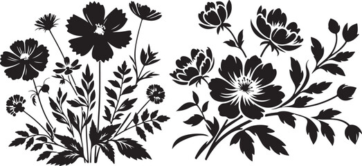 black and white flowers vector