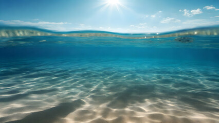Fototapeta premium Empty underwater background with the summer sun shining brightly