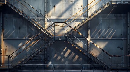 Obraz premium Ascending to New Heights:A Towering Industrial Staircase in Modernist Architectural Splendor