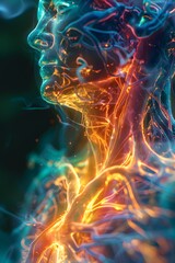 Closeup photography, Arterial Health Hologram, Visualizing arterial health compromised by tar through holographic technology., flashy color