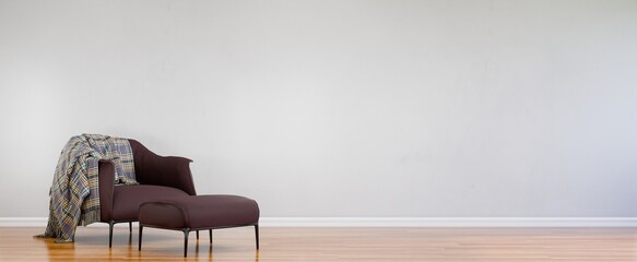 Obraz premium Minimal interior armchair zen style wooden chair in front of empty white wall