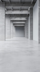 Obraz premium Empty warehouse storage space in grey neutral tones with copy space. Commercial Real Estate concept image.