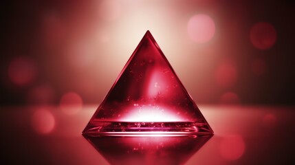 Bright red crystal pyramid emits blue laser beams in a futuristic abstract scene.