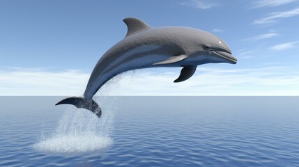Obraz premium Witness the grace and agility of a bottlenose dolphin as it jumps through the ocean waves.