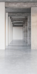 Fototapeta premium Empty warehouse storage space in grey neutral tones with copy space. Commercial Real Estate concept image.