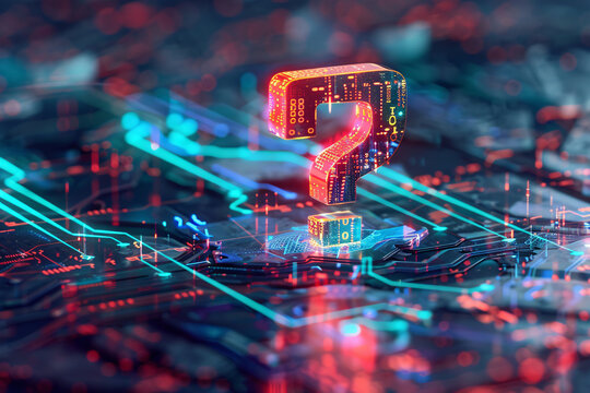 a question mark on a circuit board
