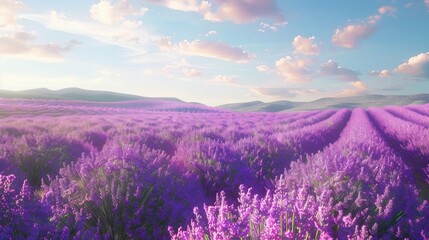 Obraz premium Expansive lavender field under a pastel sky