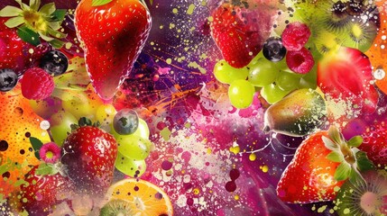 Fruit Fusion in a Watercolor Burst