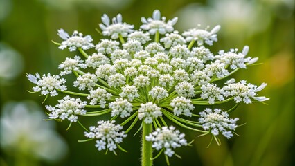 Close-Up Of A White Wild Carrot Flower In Bloom With A Blurred Background.