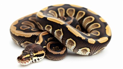 Fototapeta premium Ball python with chocolate coloration photographed against white background