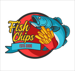 fish and chips logo sticker banner emblem vector illustration template	