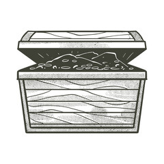 Treasure box hand drawn doodle vintage drawing in black white style. Pirates equipment concept vector.