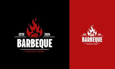 Vintage barbeque logo design. Meat and fire symbol for restaurant