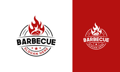 Barbecue logo design. Steak symbol with meat and fire concept