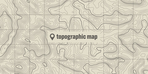 Obraz premium Topographic map with contour lines. Geographic terrain grid, relief height elevation. Ground path pattern. Travel and navigation, cartography design element. Vector illustration
