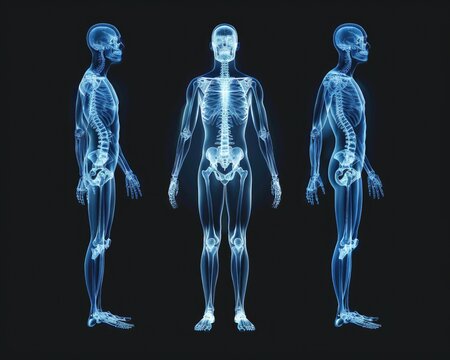 Types of Body: Ectomorph, Mesomorph, Endomorph. X-Ray Comparison Image on Black Background