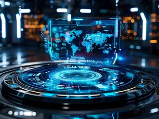 Futuristic Holographic Display Showcasing Ideas and Innovations in a Sleek High Tech Environment