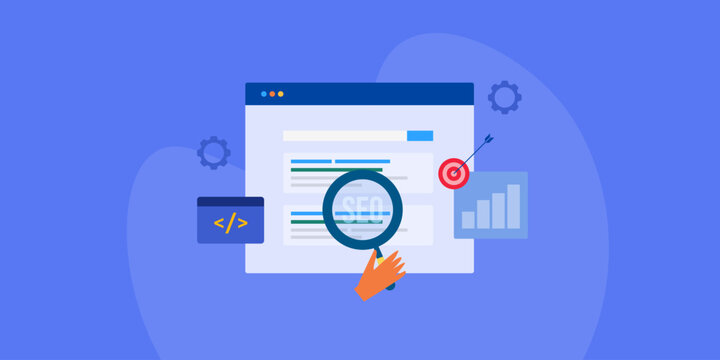 SEO coding website ranking development on search engine, target keyword optimization and increase online web traffic vector illustration concept.