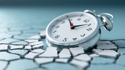 Alarm clock on cracked surface illustrating fragility of time and urgency to take opportunities. Time Running Out Concept