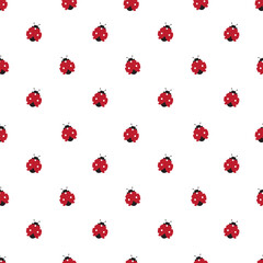 Ladybugs seamless background repeating pattern, wallpaper, on a white background, 