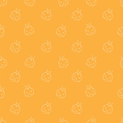 Ladybugs line seamless background repeating pattern, wallpaper, on a orange background, 