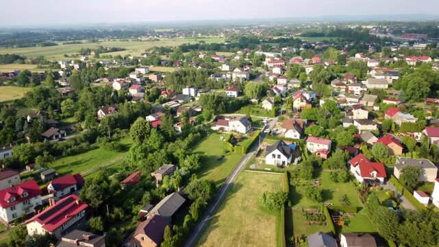 Scenic Village In Oświęcim, Southern Poland - Aerial Drone Shot