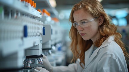 Technicians collaborating on DNA research with advanced lab equipment