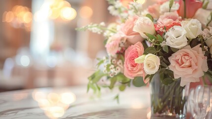 Modern Wedding Setup with Marble Table and Floral Decorations
