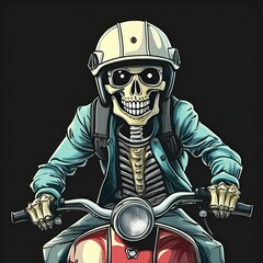 Illustration of a skull riding a motorcycle
