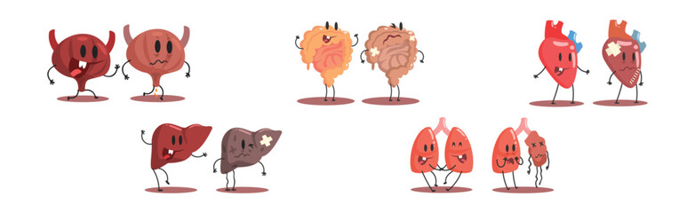 Healthy and Sick Human Organ in Good and Bad Condition Vector Set