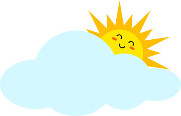 Sun and cloud cartoon smile.