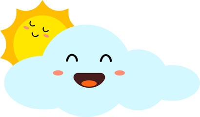 Sun and cloud cartoon smile.