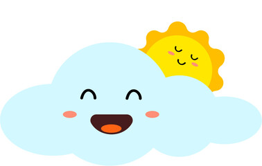 Sun and cloud cartoon smile.