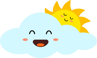 Sun and cloud cartoon smile.