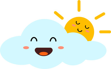 Sun and cloud cartoon smile.