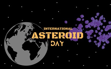 Naklejka premium International asteroid day. Asteroid day celebration. Black background isolated.