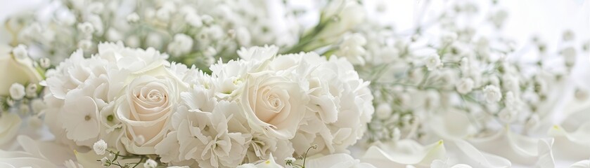 White roses and baby's breath flowers bouquet