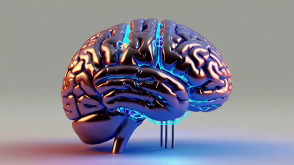 3d realistic hollow brain with neon light