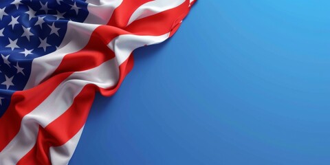 A blue background with a red and white American flag