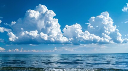 Obraz premium Calm sea landscape with clouds sky. Background illustration generated by ai